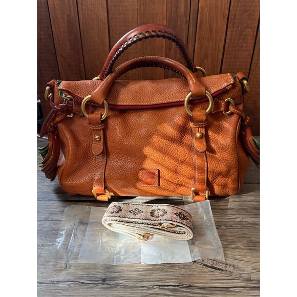 Dooney & Bourke Handbags - Dooney & Bourke Natural Brown Florentine Leather Satchel Top Handle Bag Purse